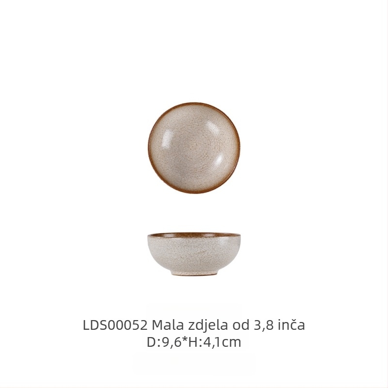 Set keramičkog posuđa s glazurom iz kiln-glazed, čvrst porculan, retro luksuzni stil, uzorak koji imitira opeklinu drveta, mikrovalna kompatibilnost, prilagodljivo