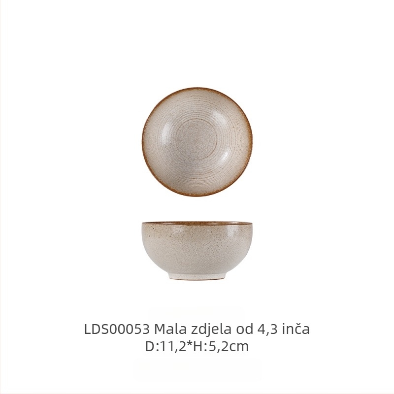 Set keramičkog posuđa s glazurom iz kiln-glazed, čvrst porculan, retro luksuzni stil, uzorak koji imitira opeklinu drveta, mikrovalna kompatibilnost, prilagodljivo