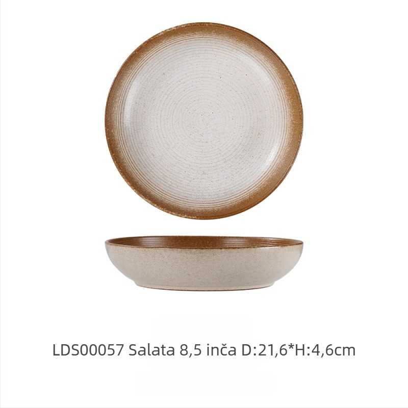 Set keramičkog posuđa s glazurom iz kiln-glazed, čvrst porculan, retro luksuzni stil, uzorak koji imitira opeklinu drveta, mikrovalna kompatibilnost, prilagodljivo