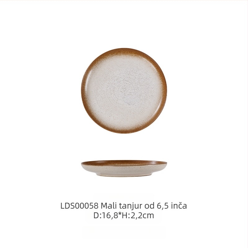 Set keramičkog posuđa s glazurom iz kiln-glazed, čvrst porculan, retro luksuzni stil, uzorak koji imitira opeklinu drveta, mikrovalna kompatibilnost, prilagodljivo