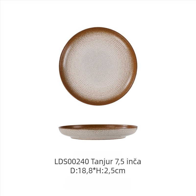 Set keramičkog posuđa s glazurom iz kiln-glazed, čvrst porculan, retro luksuzni stil, uzorak koji imitira opeklinu drveta, mikrovalna kompatibilnost, prilagodljivo