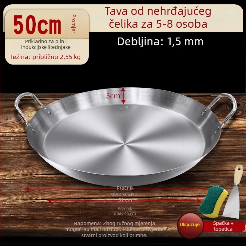 Tavica od nehrđajućeg čelika za palačinke, s ravnim dnom, dvostruke ručke, debelo dno, pogodna za indukcijske i plinske ploče