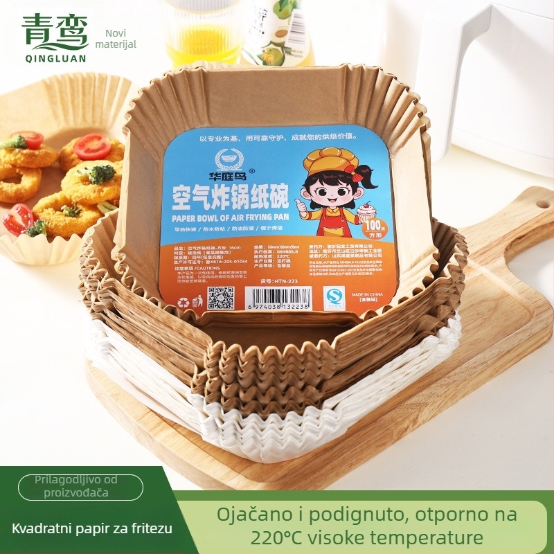 Kvadratni papir za zračnu fritezu, papir za pečenje sa silikonskim uljem, 40 g/m², upija ulje