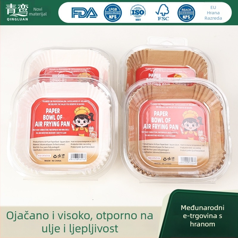 Kvadratni papir za zračnu fritezu, papir za pečenje sa silikonskim uljem, 40 g/m², upija ulje