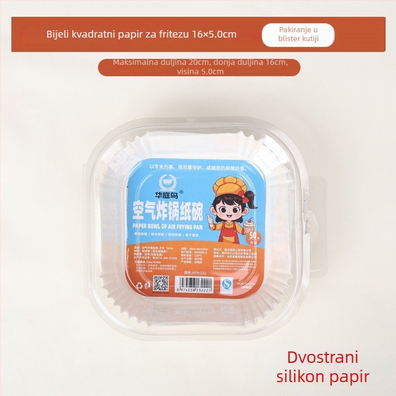 Kvadratni papir za zračnu fritezu, papir za pečenje sa silikonskim uljem, 40 g/m², upija ulje