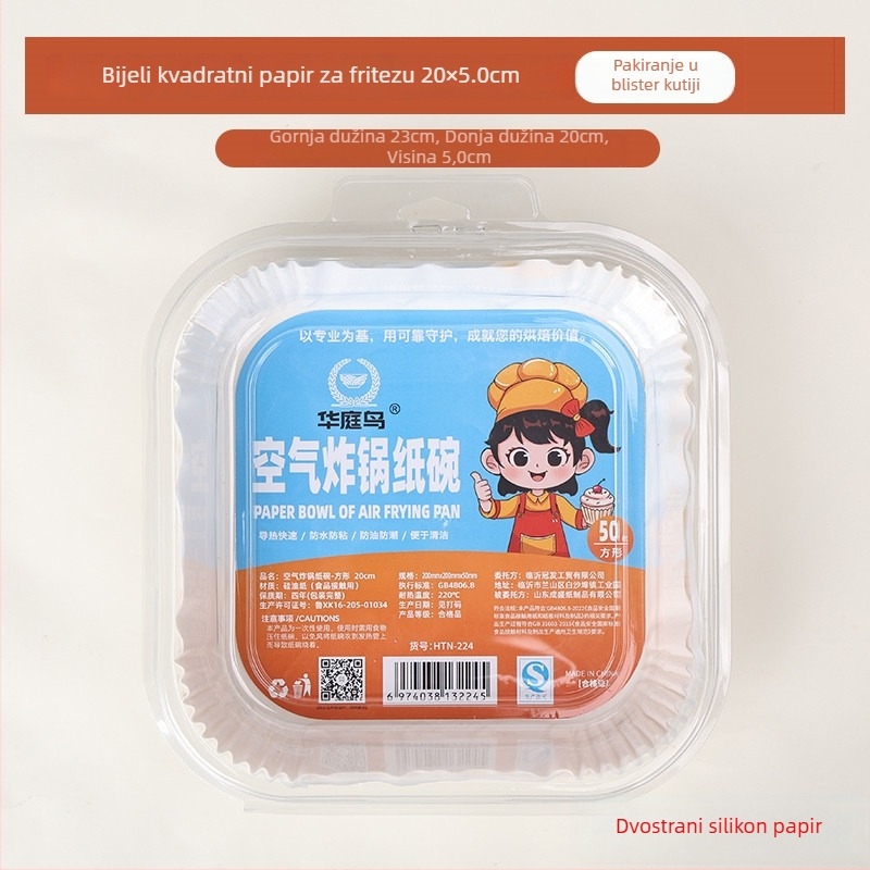 Kvadratni papir za zračnu fritezu, papir za pečenje sa silikonskim uljem, 40 g/m², upija ulje