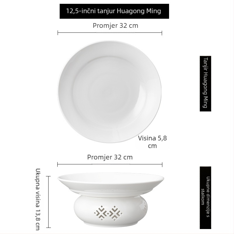 Porcelanski izolirani tanjur za posluživanje, okrugli, kineskog stila, jednostavan dizajn