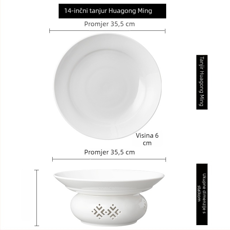 Porcelanski izolirani tanjur za posluživanje, okrugli, kineskog stila, jednostavan dizajn