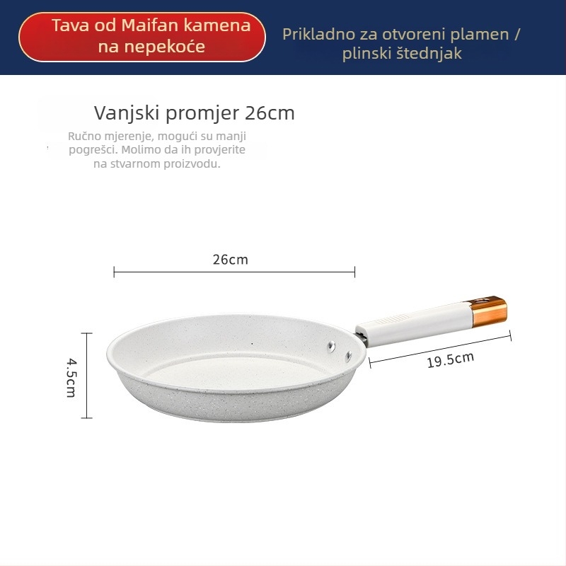 Tava za prženje s nelepivim premazom, višenamjenska, od finog željeza, višeslojno dno, pogodna za plinsku ploču
