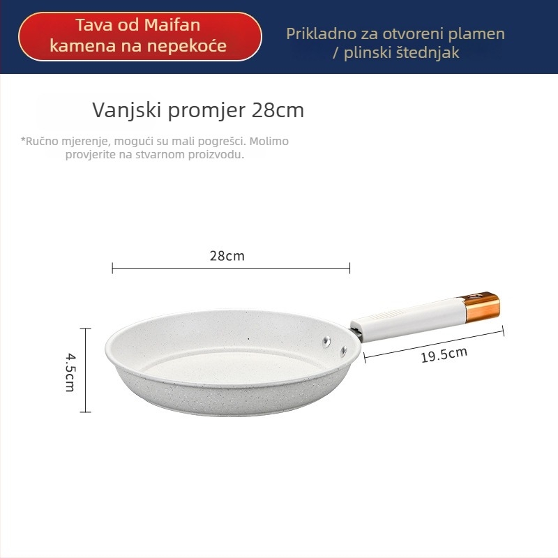 Tava za prženje s nelepivim premazom, višenamjenska, od finog željeza, višeslojno dno, pogodna za plinsku ploču