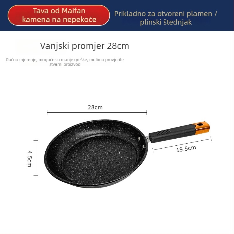 Tava za prženje s nelepivim premazom, višenamjenska, od finog željeza, višeslojno dno, pogodna za plinsku ploču