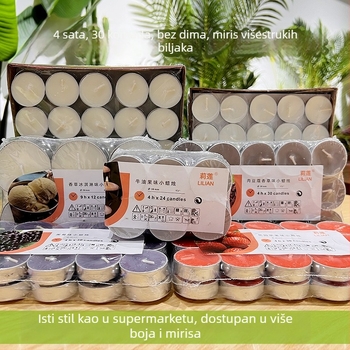 Bezdimna mirisna svijeća, cilindričnog oblika, polu ručna i polu mehanička proizvodnja, s otisnutim logom