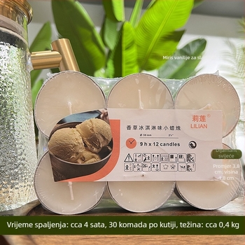 Bezdimna mirisna svijeća, cilindričnog oblika, polu ručna i polu mehanička proizvodnja, s otisnutim logom