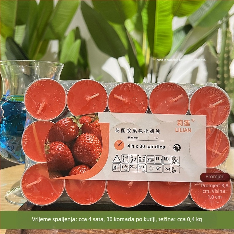 Bezdimna mirisna svijeća, cilindričnog oblika, polu ručna i polu mehanička proizvodnja, s otisnutim logom