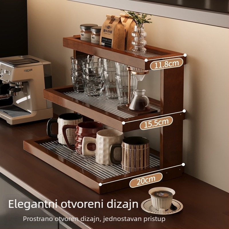 Stolni 3-etažni držač za šalice – Materijal Nanzhu, Višefunkcionalno, Jednostavan i moderan dizajn