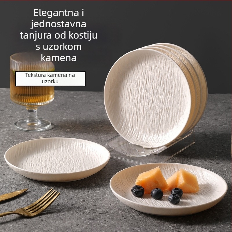 Posuda za kost s kamnatim uzorkom, plastična, okrugla, stil lagani luksuz, mogućnost prilagodbe loga, nije pogodno za mikrovalnu pećnicu