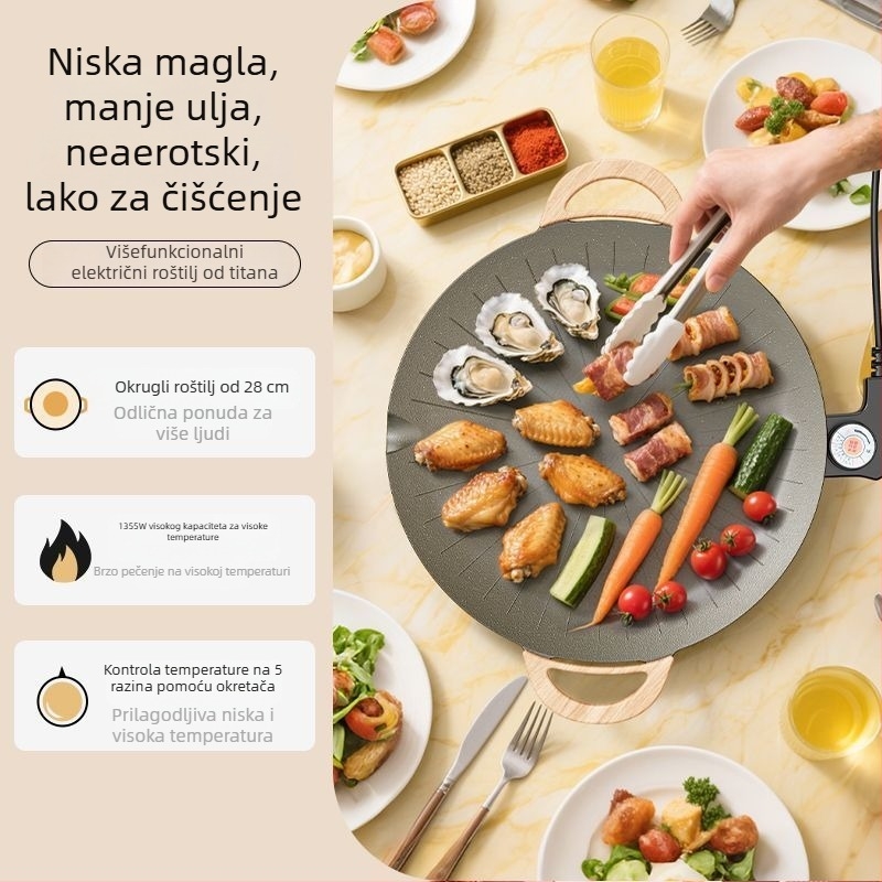 Električna grill tava, kvadratna konstrukcija od aluminijske legure, elektroforetski premaz, sklopivi dizajn