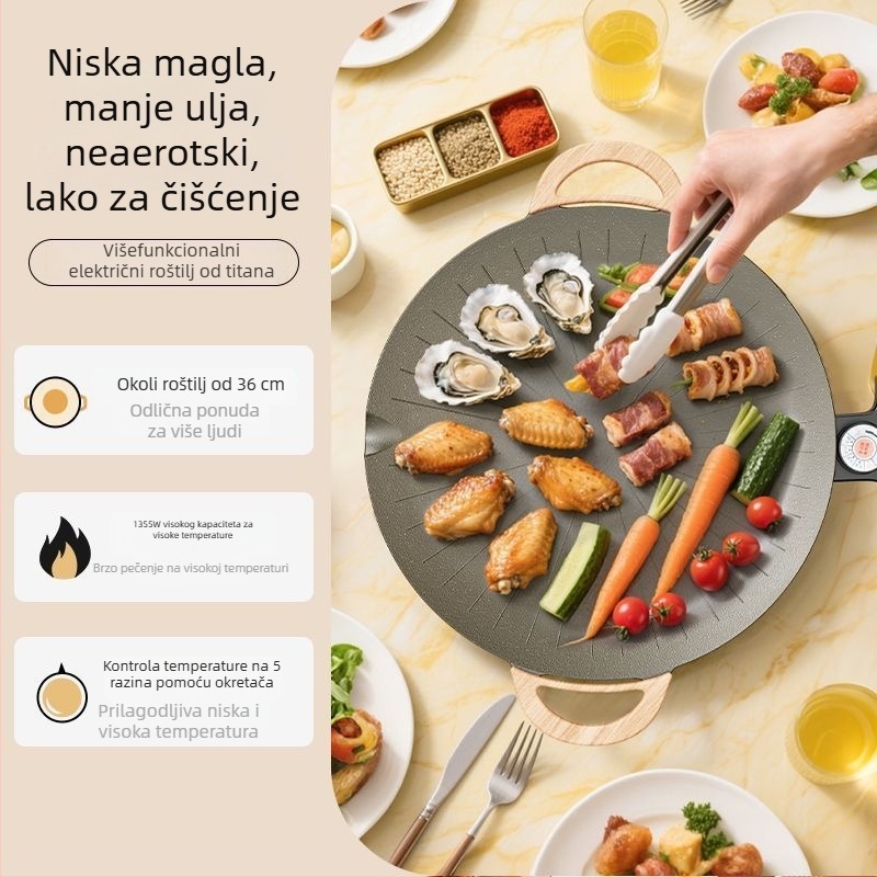 Električna grill tava, kvadratna konstrukcija od aluminijske legure, elektroforetski premaz, sklopivi dizajn
