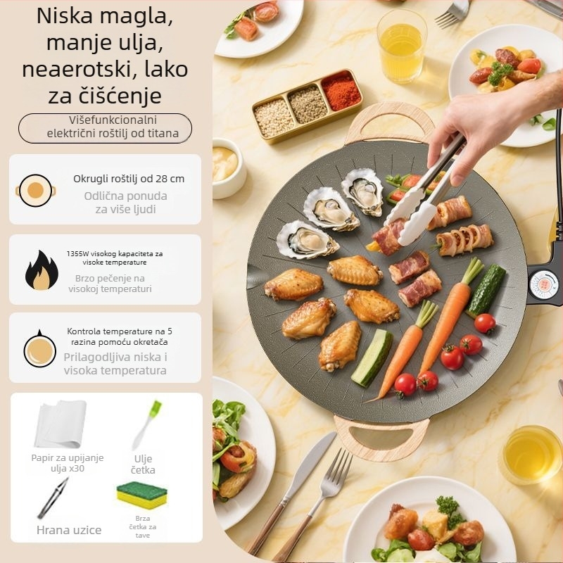 Električna grill tava, kvadratna konstrukcija od aluminijske legure, elektroforetski premaz, sklopivi dizajn