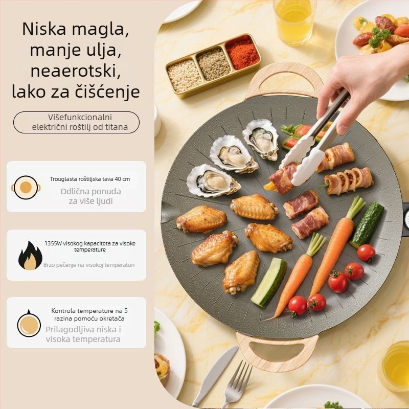 Električna grill tava, kvadratna konstrukcija od aluminijske legure, elektroforetski premaz, sklopivi dizajn