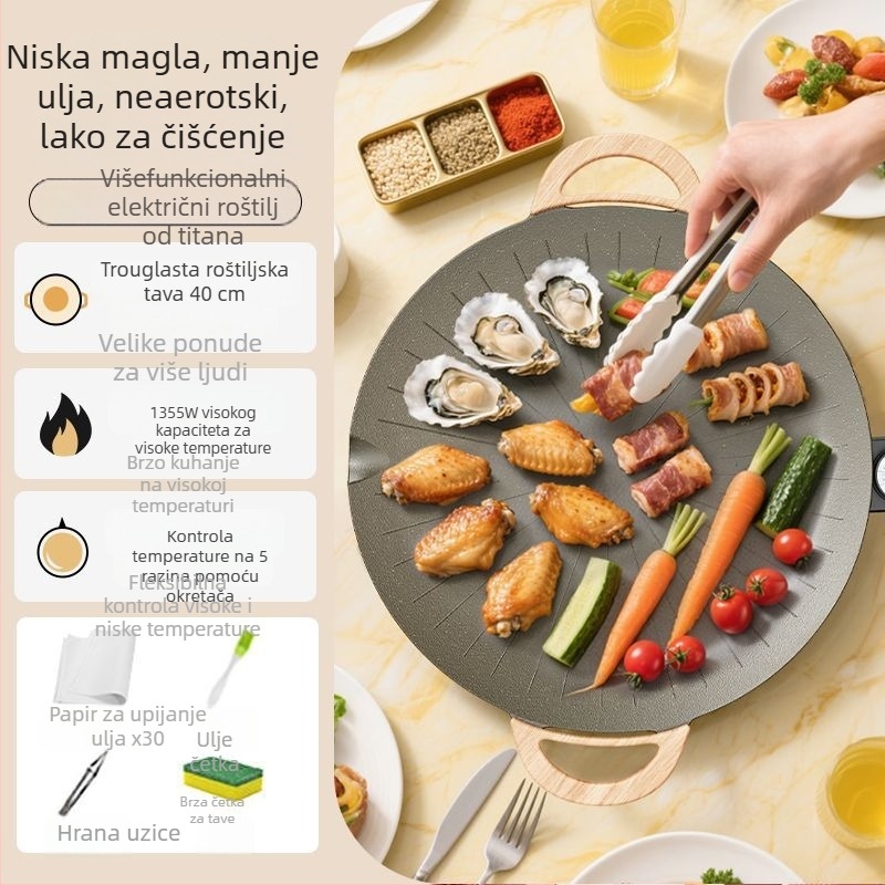 Električna grill tava, kvadratna konstrukcija od aluminijske legure, elektroforetski premaz, sklopivi dizajn