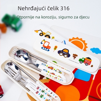 Set dječjih pribora od nehrđajućeg čelika 316 – štapići, žlica i vilica, prijenosno, zaštita od opeklina, za školu