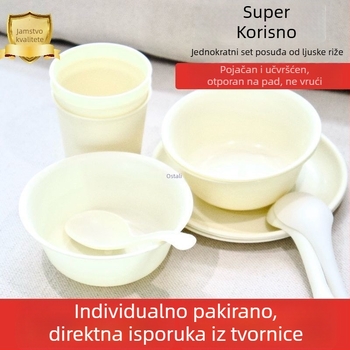 Set posuđa od rižine ljuske, jednokratna upotreba, biološki razgradivo, deblji i otporan, za okupljanja, kampiranje i restorane