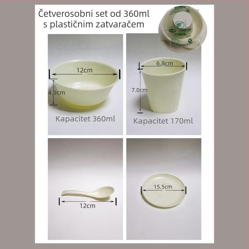 Set posuđa od rižine ljuske, jednokratna upotreba, biološki razgradivo, deblji i otporan, za okupljanja, kampiranje i restorane