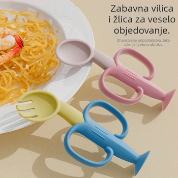 Dječji silikonski pribor: vilica i žlica za samostalno hranjenje, skup za učenje jedenja, minimalistički stil (1 set)