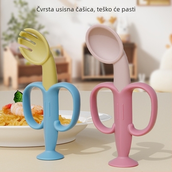 Dječji silikonski pribor: vilica i žlica za samostalno hranjenje, skup za učenje jedenja, minimalistički stil (1 set)