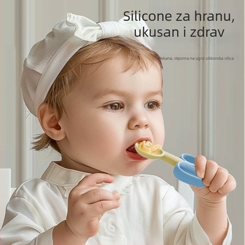Dječji silikonski pribor: vilica i žlica za samostalno hranjenje, skup za učenje jedenja, minimalistički stil (1 set)