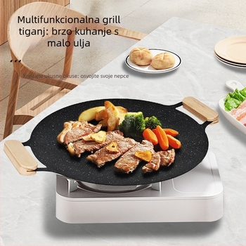 Koreanski teppanyaki grill tiganj – okrugli metalni, prijenosni (1–3 kg; višestruka uporaba; lako se čisti)