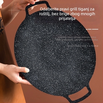 Koreanski teppanyaki grill tiganj – okrugli metalni, prijenosni (1–3 kg; višestruka uporaba; lako se čisti)