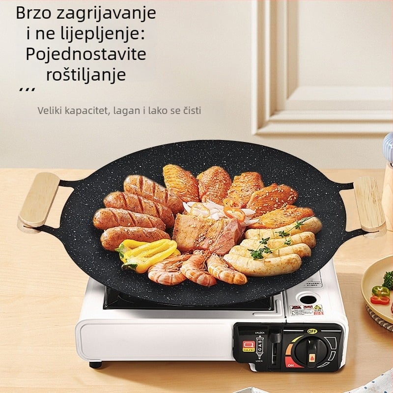 Koreanski teppanyaki grill tiganj – okrugli metalni, prijenosni (1–3 kg; višestruka uporaba; lako se čisti)