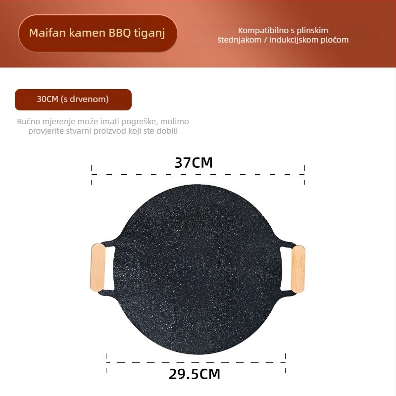 Koreanski teppanyaki grill tiganj – okrugli metalni, prijenosni (1–3 kg; višestruka uporaba; lako se čisti)