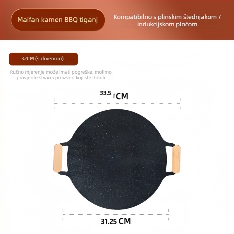 Koreanski teppanyaki grill tiganj – okrugli metalni, prijenosni (1–3 kg; višestruka uporaba; lako se čisti)