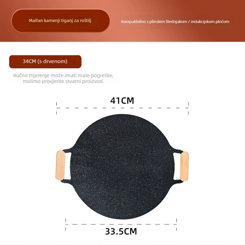 Koreanski teppanyaki grill tiganj – okrugli metalni, prijenosni (1–3 kg; višestruka uporaba; lako se čisti)
