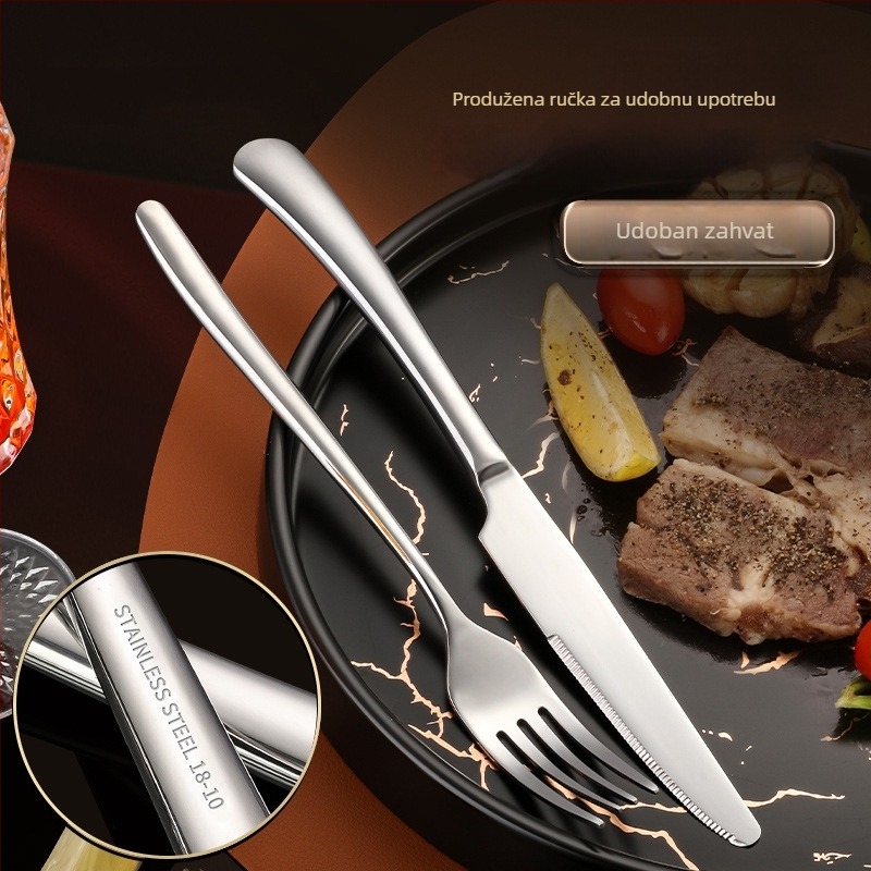Set noževa, vilice i žlice za steak od 304 nehrđajućeg čelika s ogoljskim završnim slojem; ručna izrada i mogućnost prilagodbe logotipa