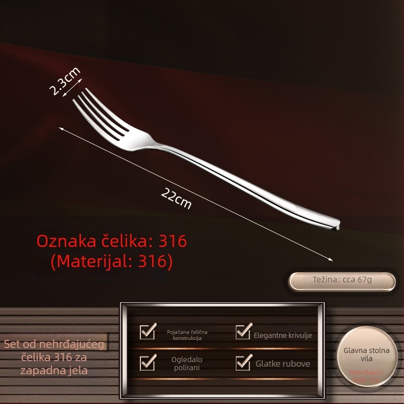 Set noževa, vilice i žlice za steak od 304 nehrđajućeg čelika s ogoljskim završnim slojem; ručna izrada i mogućnost prilagodbe logotipa