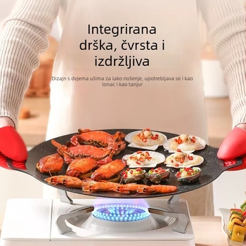 Okružni vanjski grill tiganj s Maifan kamenjem, neprijanjajući premaz, za prženje i pečenje, kompatibilan s indukcijom i plinskim štednjakom, težina 1.58 kg