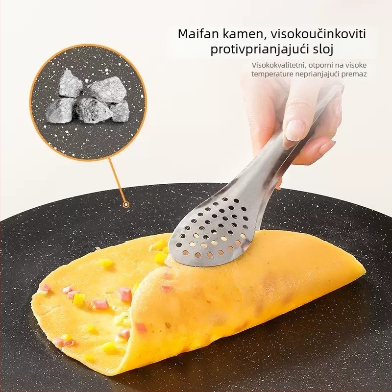 Okružni vanjski grill tiganj s Maifan kamenjem, neprijanjajući premaz, za prženje i pečenje, kompatibilan s indukcijom i plinskim štednjakom, težina 1.58 kg