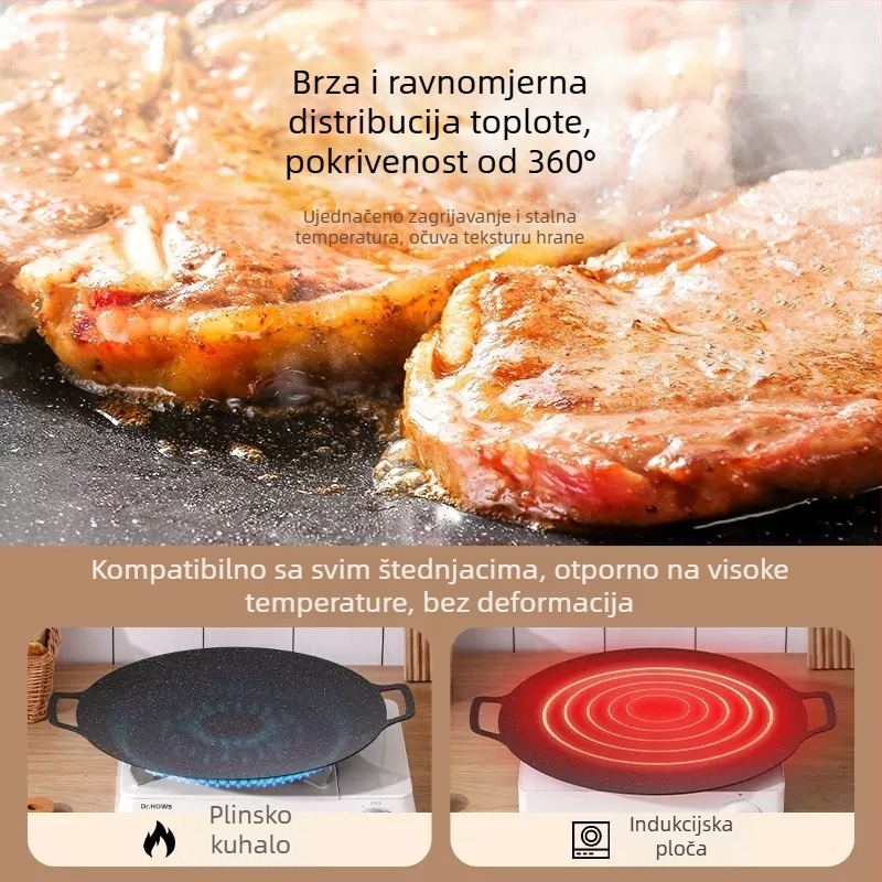 Okružni vanjski grill tiganj s Maifan kamenjem, neprijanjajući premaz, za prženje i pečenje, kompatibilan s indukcijom i plinskim štednjakom, težina 1.58 kg