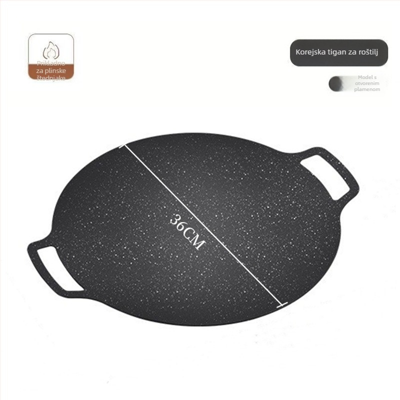 Okružni vanjski grill tiganj s Maifan kamenjem, neprijanjajući premaz, za prženje i pečenje, kompatibilan s indukcijom i plinskim štednjakom, težina 1.58 kg