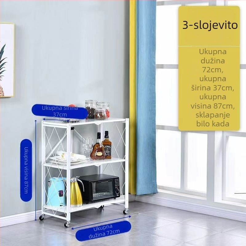 5-etažni kuhinjski stalak za skladištenje, sklopivi, bez montaže, slobodnostojeći, od karbonske čelika, za mikrovalnu i kuhinjske potrepštine