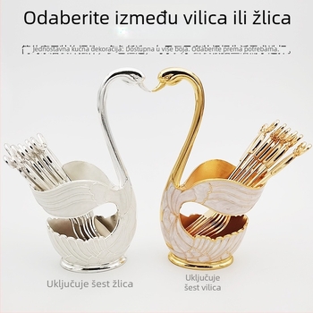 Set vilica za voće u obliku labuda, metal, stil Light Luxury, 7-dijelni, pogodan za djecu, završetak ogledalo