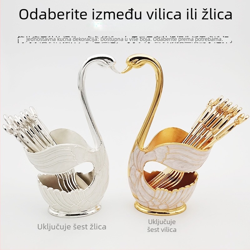 Set vilica za voće u obliku labuda, metal, stil Light Luxury, 7-dijelni, pogodan za djecu, završetak ogledalo