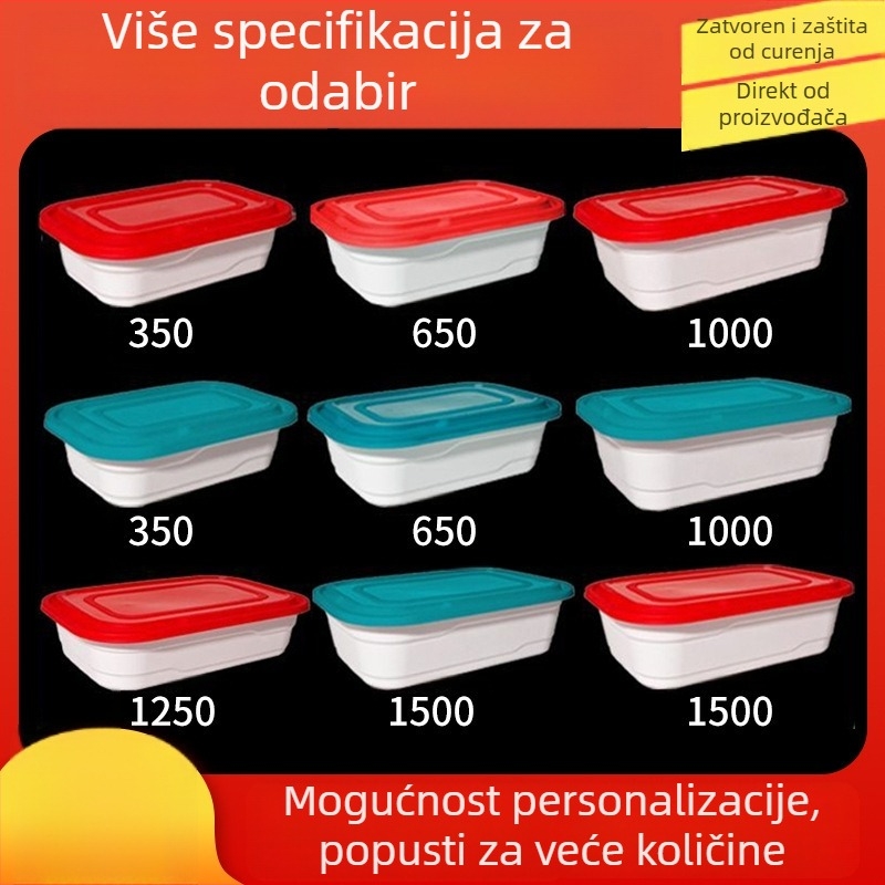 Pravokutna jednokratna kutija za obrok s poklopcem, PP materijal, mikrovalna sigurna, mehanizam zaključavanja s više mrežica, mogućnost tiska logotipa