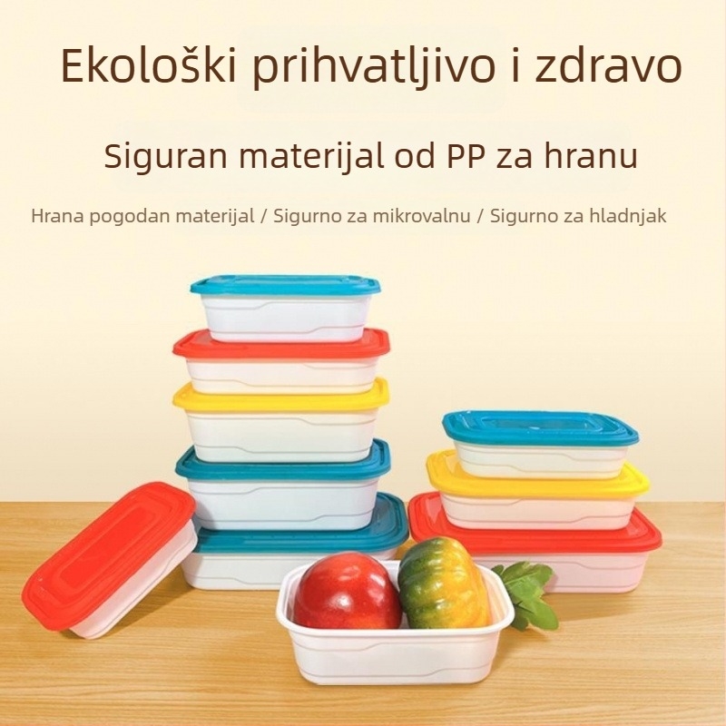Pravokutna jednokratna kutija za obrok s poklopcem, PP materijal, mikrovalna sigurna, mehanizam zaključavanja s više mrežica, mogućnost tiska logotipa