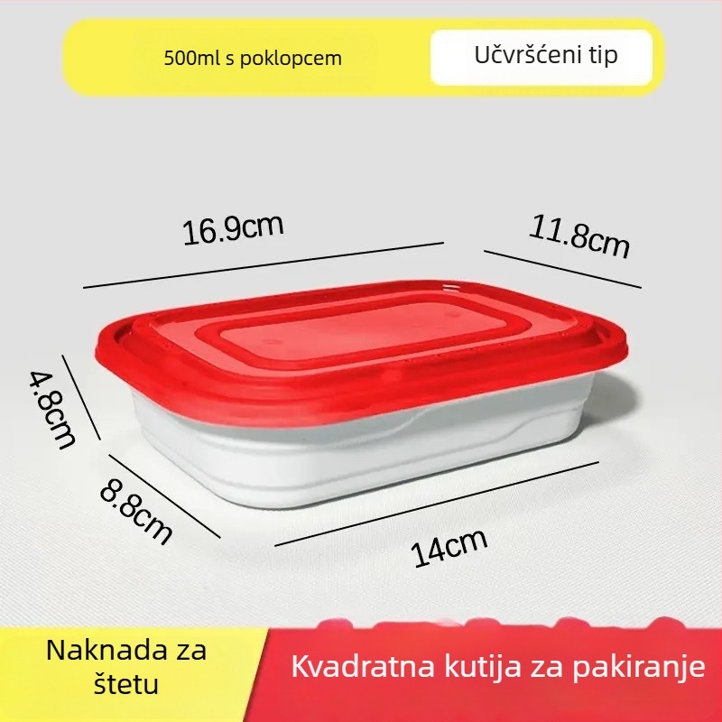 Pravokutna jednokratna kutija za obrok s poklopcem, PP materijal, mikrovalna sigurna, mehanizam zaključavanja s više mrežica, mogućnost tiska logotipa