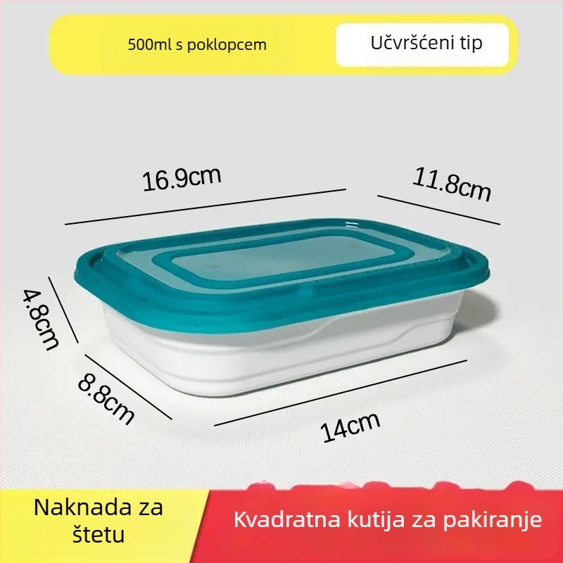 Pravokutna jednokratna kutija za obrok s poklopcem, PP materijal, mikrovalna sigurna, mehanizam zaključavanja s više mrežica, mogućnost tiska logotipa